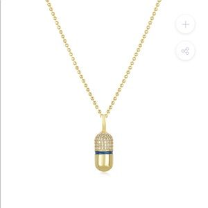 Melinda Marie Capsule “Chill” Pill Necklace (gold, diamonds, blue enamel) NWOT